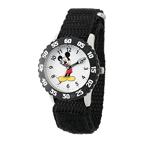 Disney Mickey Mouse Kids' Bezel Stainless Steel Time Teacher Analog Nylon Strap Watch - necksoother