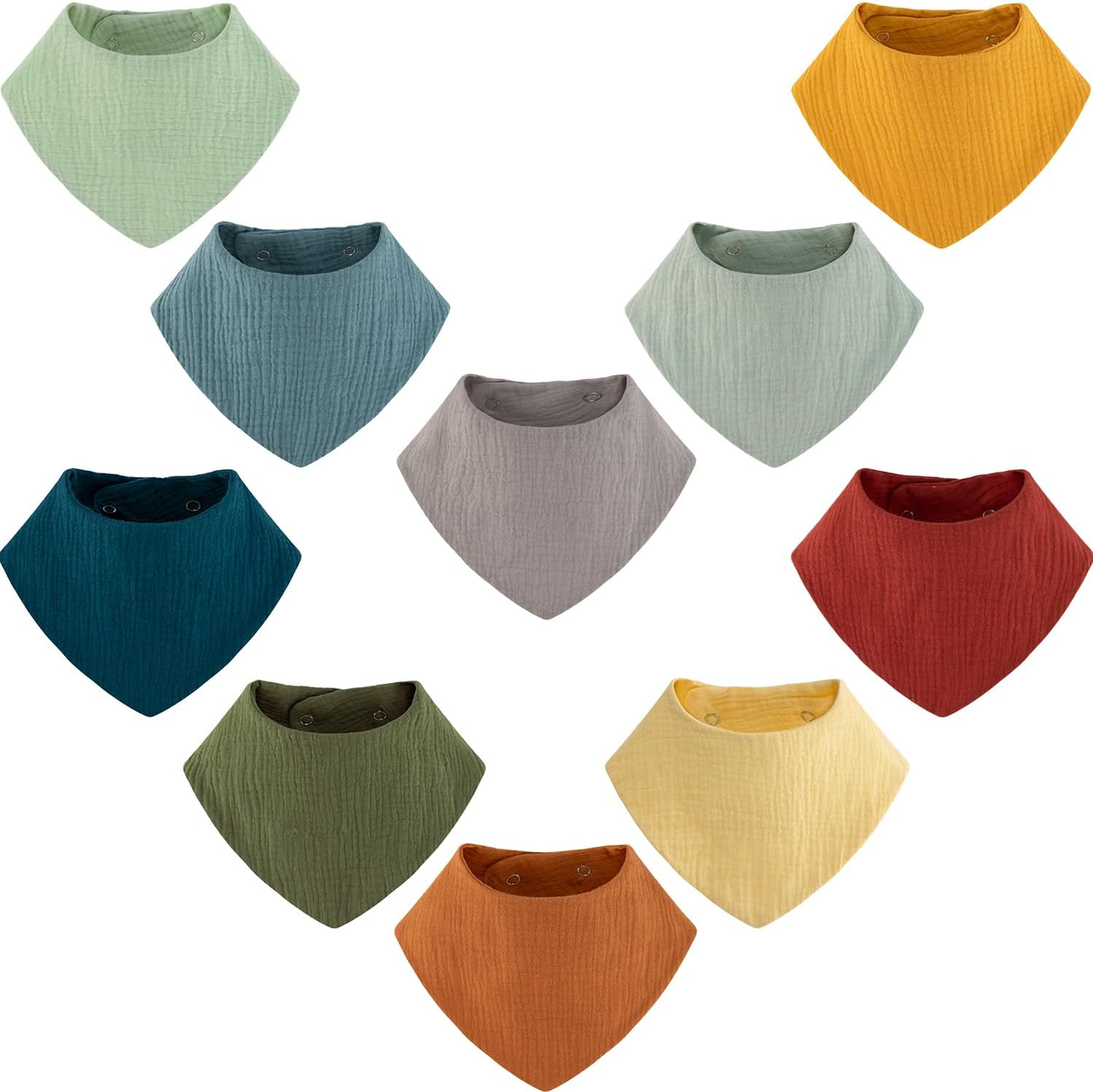Muslin Baby Bibs Bandana Drool Bibs 100% Cotton Absorbent Soft Reversible 6-Pack Set for Feeding. Teething - necksoother