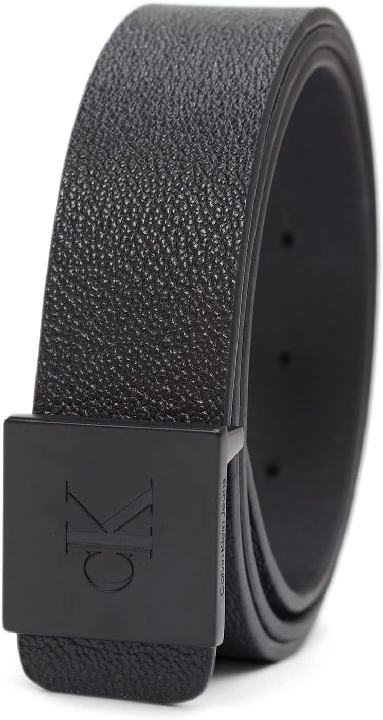 Calvin Klein Men's Casual Statement Plaque Buckle Belt with Logo Treatment - necksoother