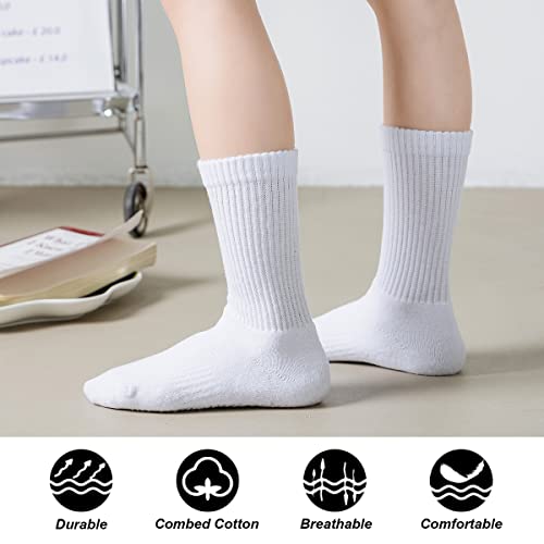 Marchare Boys Socks Kids Cushioned Crew Socks Girls Thick Cotton Athletic Running Socks Black/White 6 Pack - necksoother