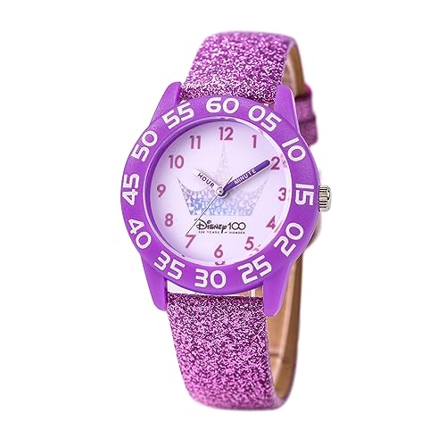 Disney 100 Kids' Plastic Time Teacher Analog Quartz Leather Strap Watch - necksoother