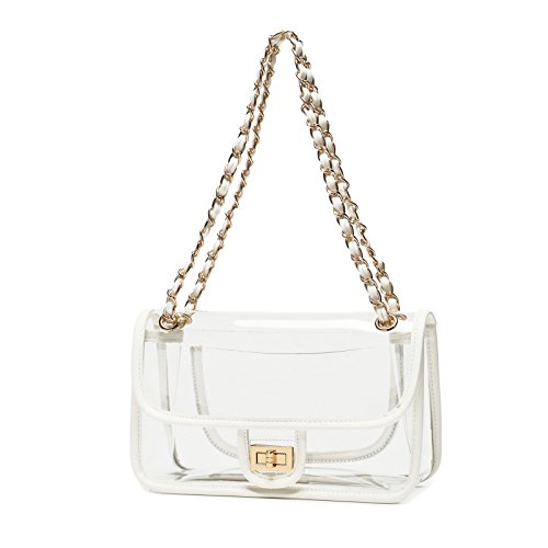 Womens PVC Clear Purse Handbag with Chain Stadium Approved Clear Bag See Through Bag for Working and Concert - necksoother