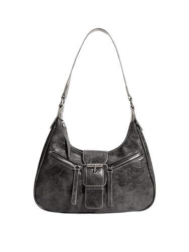 Verdusa Women's Hobo PU Leather Clutch Shoulder Bags Buckle Zipper Vintage Handbags - necksoother