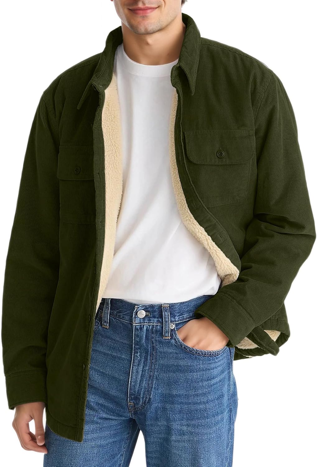 Locachy Men's Warm Fleece Sherpa Lined Corduroy Shirt Soft Long Sleeve Button Down Shirt Jacket - necksoother