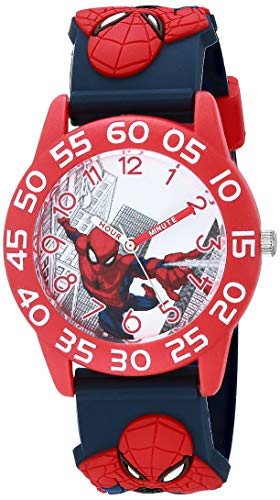 Marvel Spider-Man Boys' Red Plastic Time Teacher Watch. Spider-Man 3D Strap. WMA000409 - necksoother