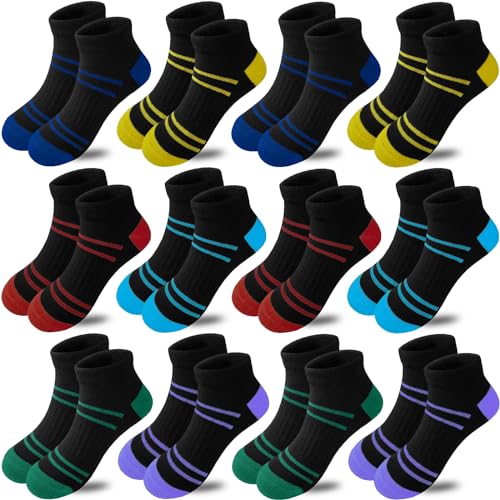 Bemeol Boys Socks 12 Pairs Kids Low Cut Comfort Cushion Casual Socks Sports Ankle Athletic Socks - necksoother