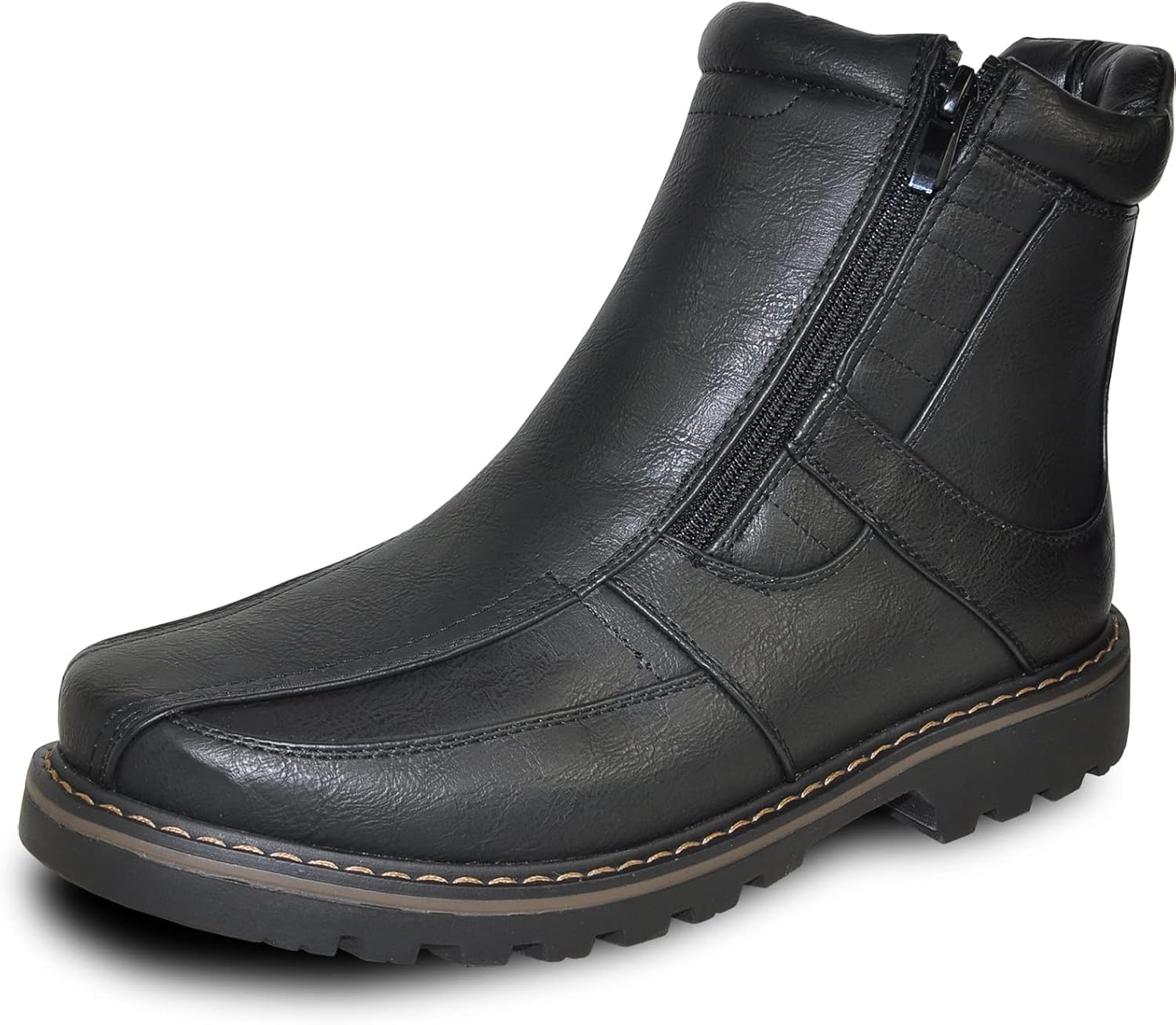 bravo! Men Waterproof Winter Boot DEAN with Fur Lining and Double Zipper Black and Brown Size 7 to 13 - necksoother