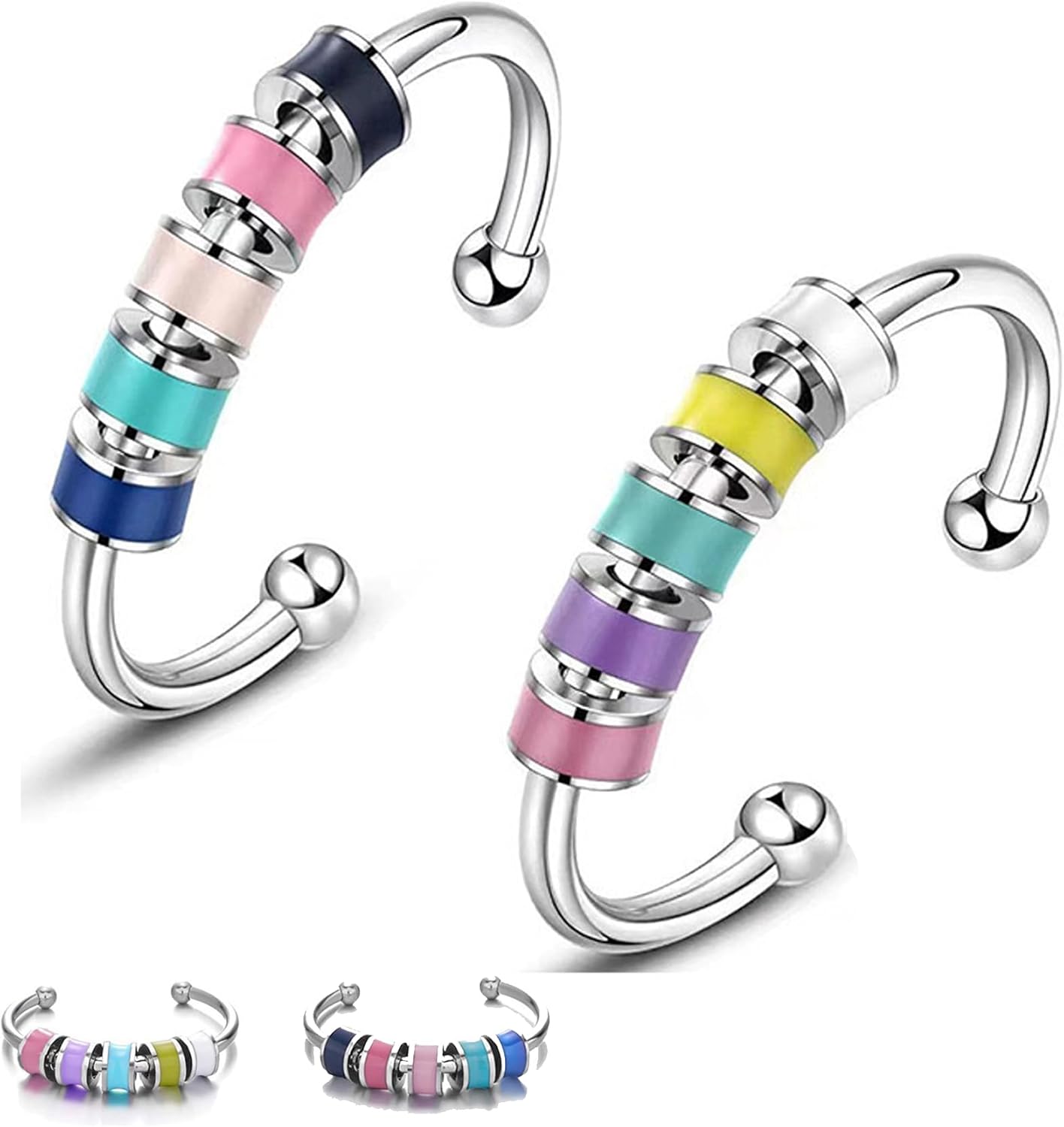 Fidget Ring Set-Rotatable Bead Rings.Open Adjustable Spinner Ring Mood Rings Cute Fidgets Rings Gifts for Women Men - necksoother