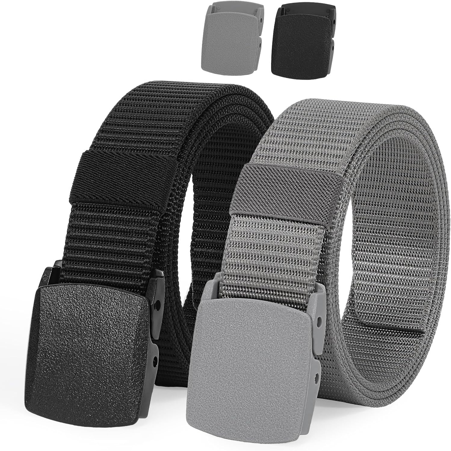 JASGOOD Nylon Military Tactical Men Belt 2 Pack Webbing Canvas Outdoor Web Belt with Plastic Buckle gift for Men - necksoother