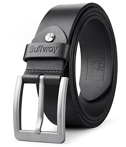 Buffway Minimalist 1.5 Full Grain Leather Belts for Men with Metal Buckle. Heavy Duty Mens Casual Belts in Gift Box - necksoother
