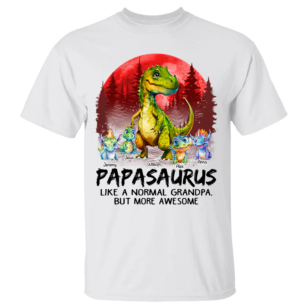 Papasaurus Like A Normal Grandpa But Only Awesome Personalized Shirt With Kids - necksoother