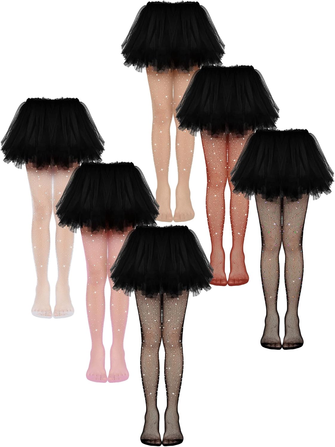 Geyoga 6 Pcs Girls Bling Tights Kids Fishnet Stockings Girl Glitter Mesh Tights Rhinestone Hollow out Pantyhose - necksoother