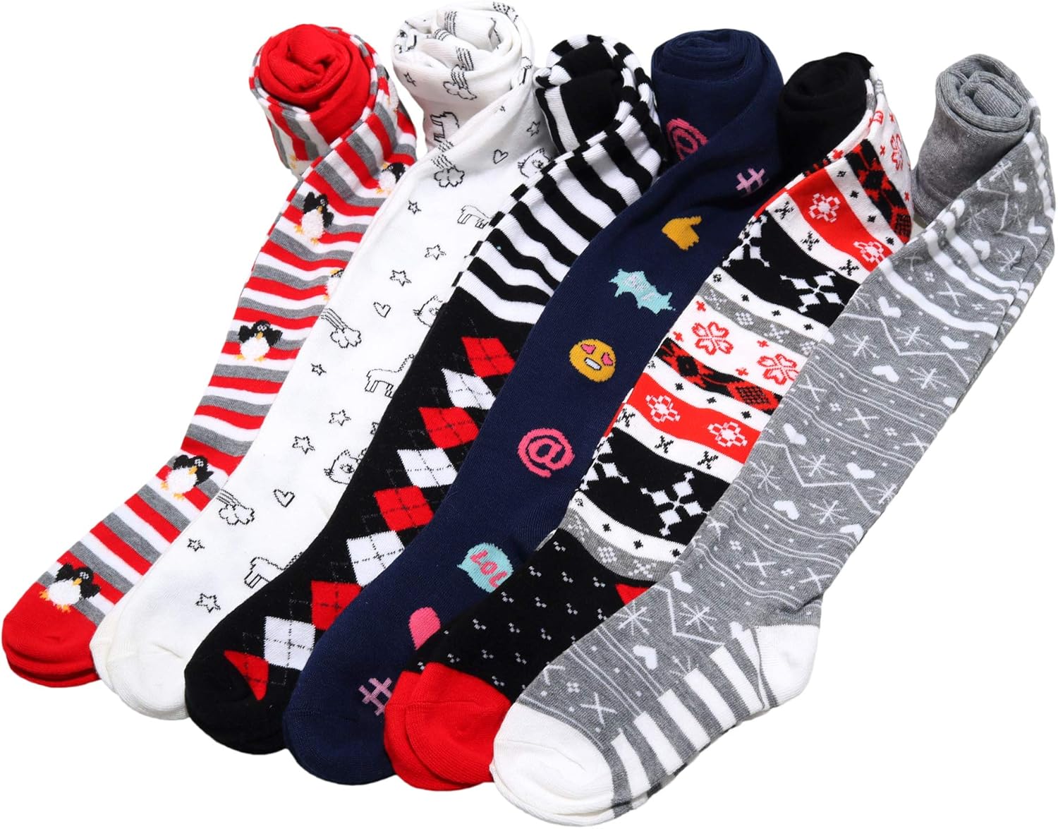 Angelina Girl's Colorful Assorted Winter Tights with Heel and Toe (6-Pack) - necksoother