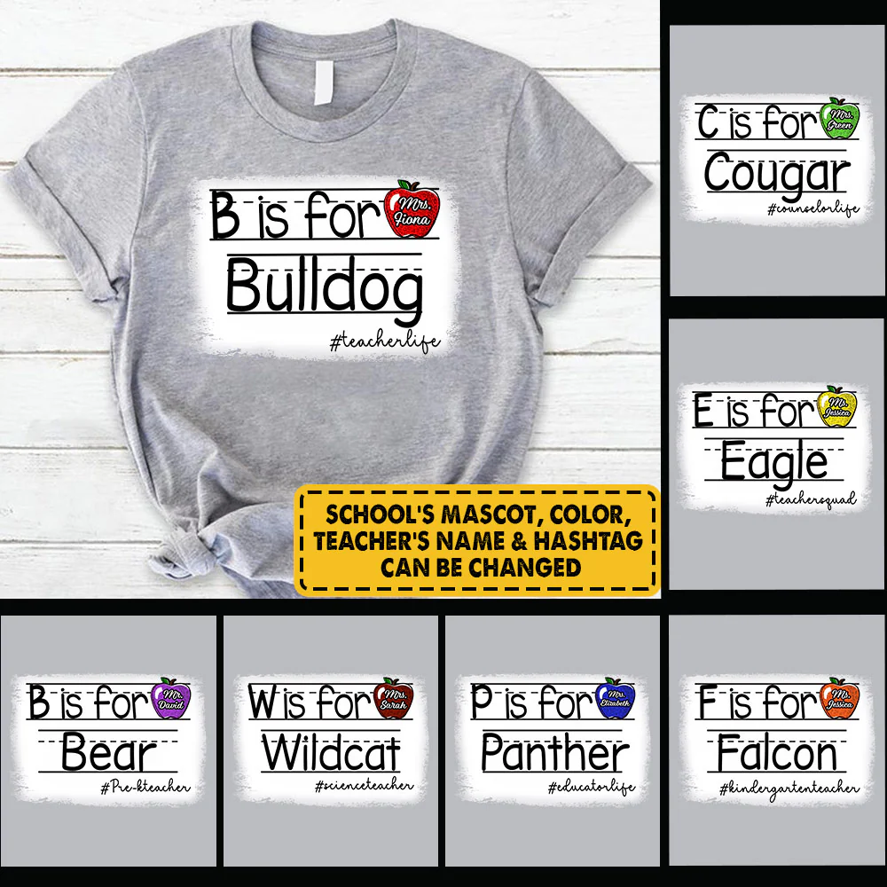 Personalized School Mascot Custom Apple Name Teacher T-Shirt. Custom Gifts For Teacher - necksoother