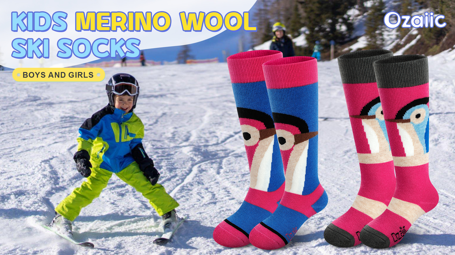 Merino Wool Ski Socks Kids 2 Pairs. Winter Warm Knee High Snowboarding Thermal Skating Socks for Boys Girls Toddlers - necksoother