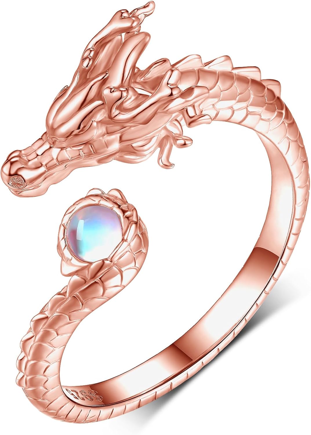 Dragon Ring 925 Sterling Silver Moonstone Dragon Rings Chinese Dragon Jewelry Gifts for Women Men - necksoother