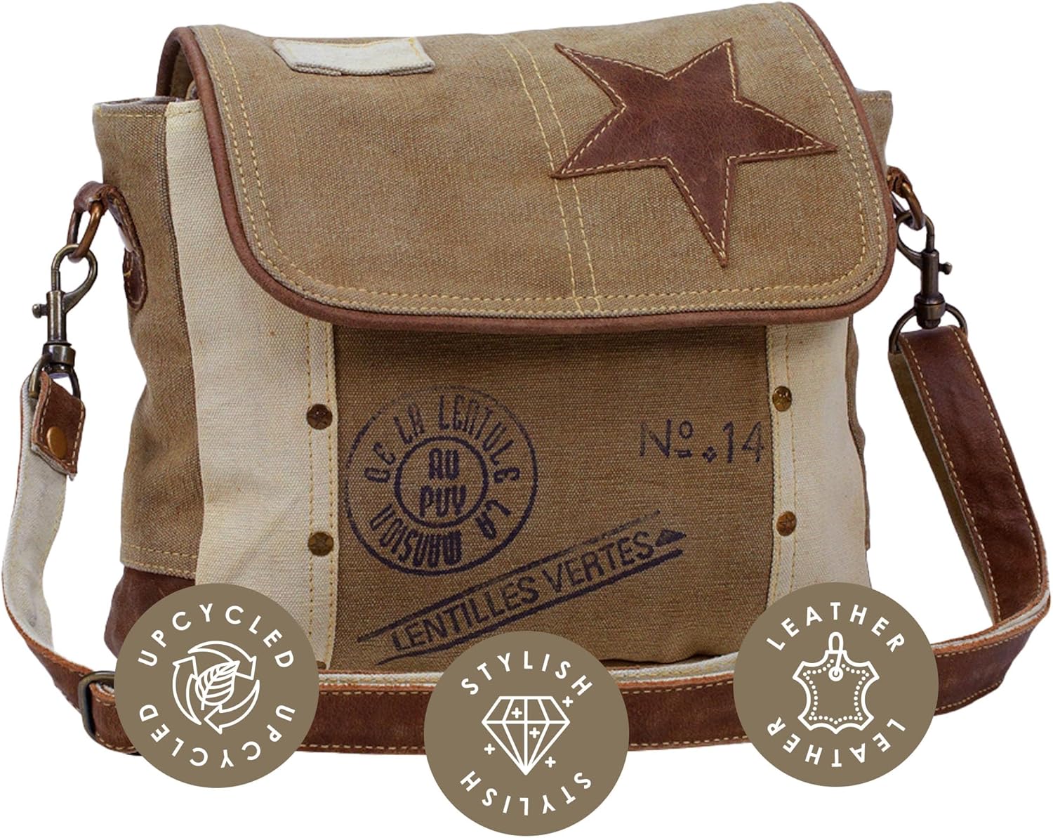 Myra Bag Women Leather Star Shoulder Bag.adjustable leather handle. leather trim and star accent - necksoother