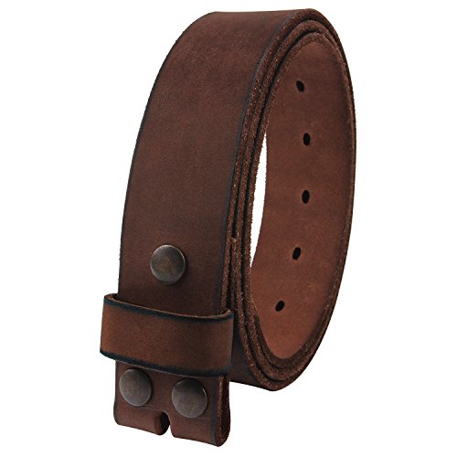 NPET Men's Full Grain Leather Belt Vintage Distressed Style with Snap-On Strap 1 1/2 Wide without Buckle - necksoother