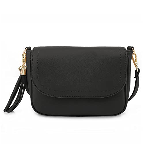 EVVE Small Crossbody Bags for Women Trendy Flap Saddle Purses with Tassel Vegan leather Shoulder bag - necksoother