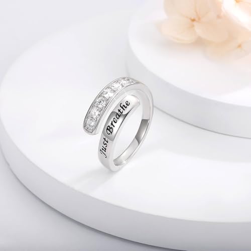 925 Sterling Silver Just Breathe Rings Adjustable Hope Ring Inspirational Jewelry Encouragement Gift for Women - necksoother