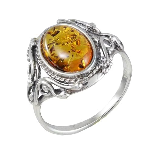 HolidayGiftShops Sterling Silver and Baltic Honey Amber Ring Georgine - necksoother