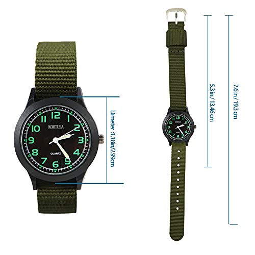 Kids Luminous Military Nylon Wrist Watch Boys Girls 30M Waterproof Analog Quartz Watch with Adjustable Nylon Strap Green - necksoother