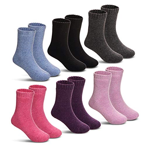 DoSmart Children's Winter Warm Wool Solid Color Socks Kids Boy Girls Hiking Thermal Boot Crew Socks 6 Pairs - necksoother