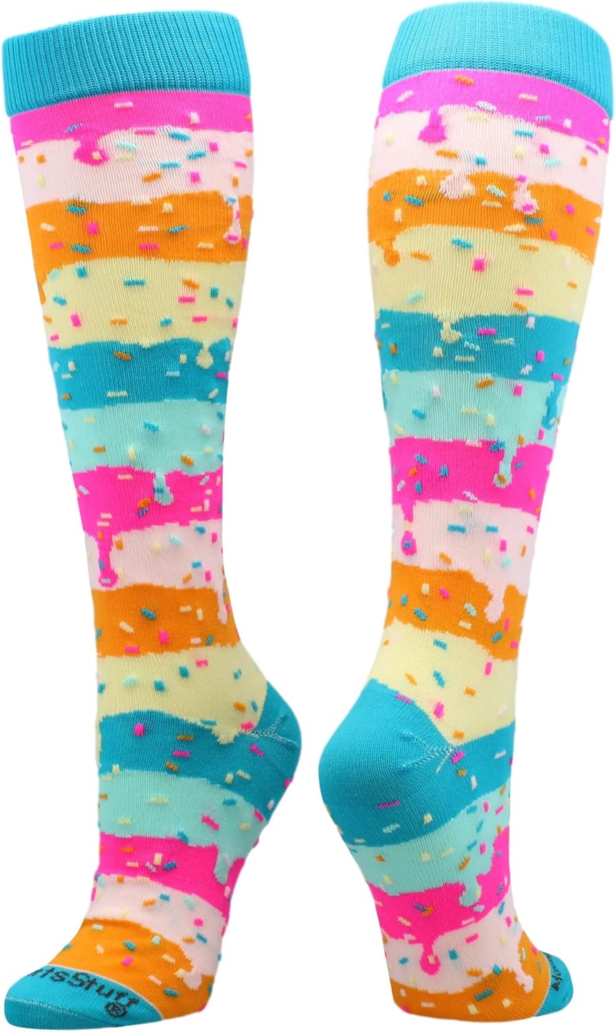 MadSportsStuff Rainbow Sprinkles Socks for Soccer Softball Girls Boys Women Youth Adult Over the Calf Fun Bright - necksoother