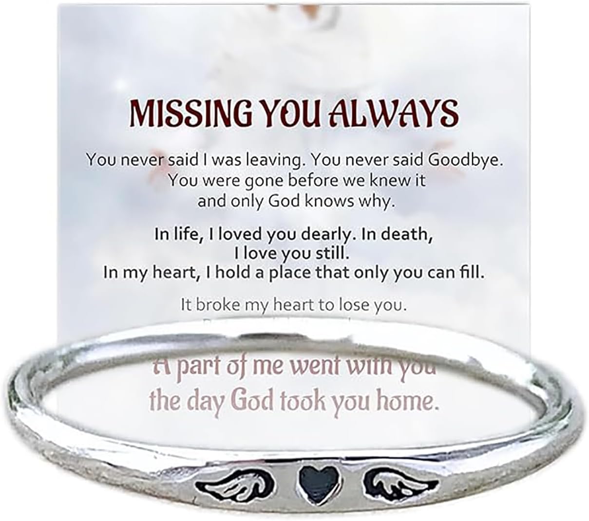 Memorial Rings For Women. Missing You Always Tiny Heart With Wings Angel Guardian Stackable Personalized Gift Jewelry - necksoother