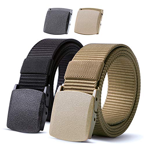 JASGOOD Nylon Military Tactical Men Belt 2 Pack Webbing Canvas Outdoor Web Belt with Plastic Buckle gift for Men - necksoother