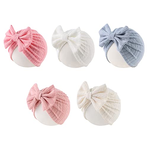 Baby Girl Turban Newborn Beanies Hat 5 Pieces Cotton Infant Girls Headwraps Toddler Kids Hats 0-3 Years - necksoother