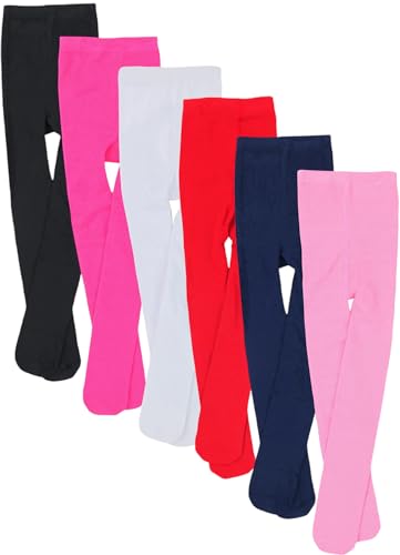ToBeInStyle Girls' 6 Pack Warm Assorted Acrylic Blend Full Footed Winter Tights - necksoother