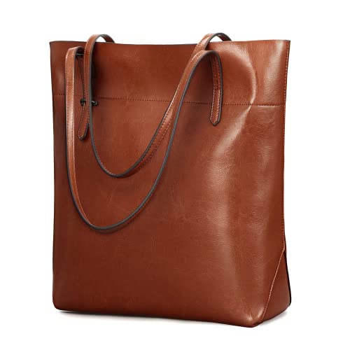 Kattee Vintage Genuine Leather Tote Shoulder Handbag for Woman with Adjustable Handles - necksoother