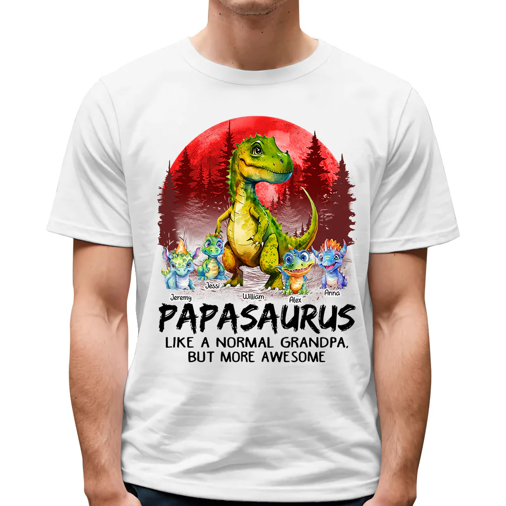 Papasaurus Like A Normal Grandpa But Only Awesome Personalized Shirt With Kids - necksoother