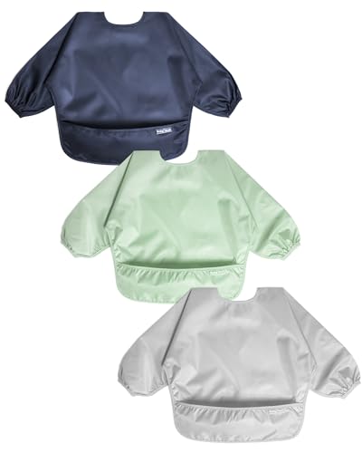 Baby Long Sleeve Waterproof Bibs for Baby Boy Girl.Baby Led Weaning Smock Outfit for Toddler 6 Months-2 Years.3pk - necksoother