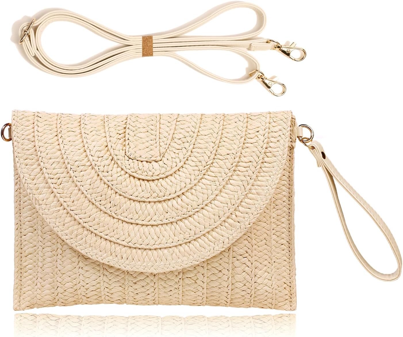 COOKOOKY Straw Clutch Handbag Summer Beach Straw Purse for Women woven Envelope Bag - necksoother