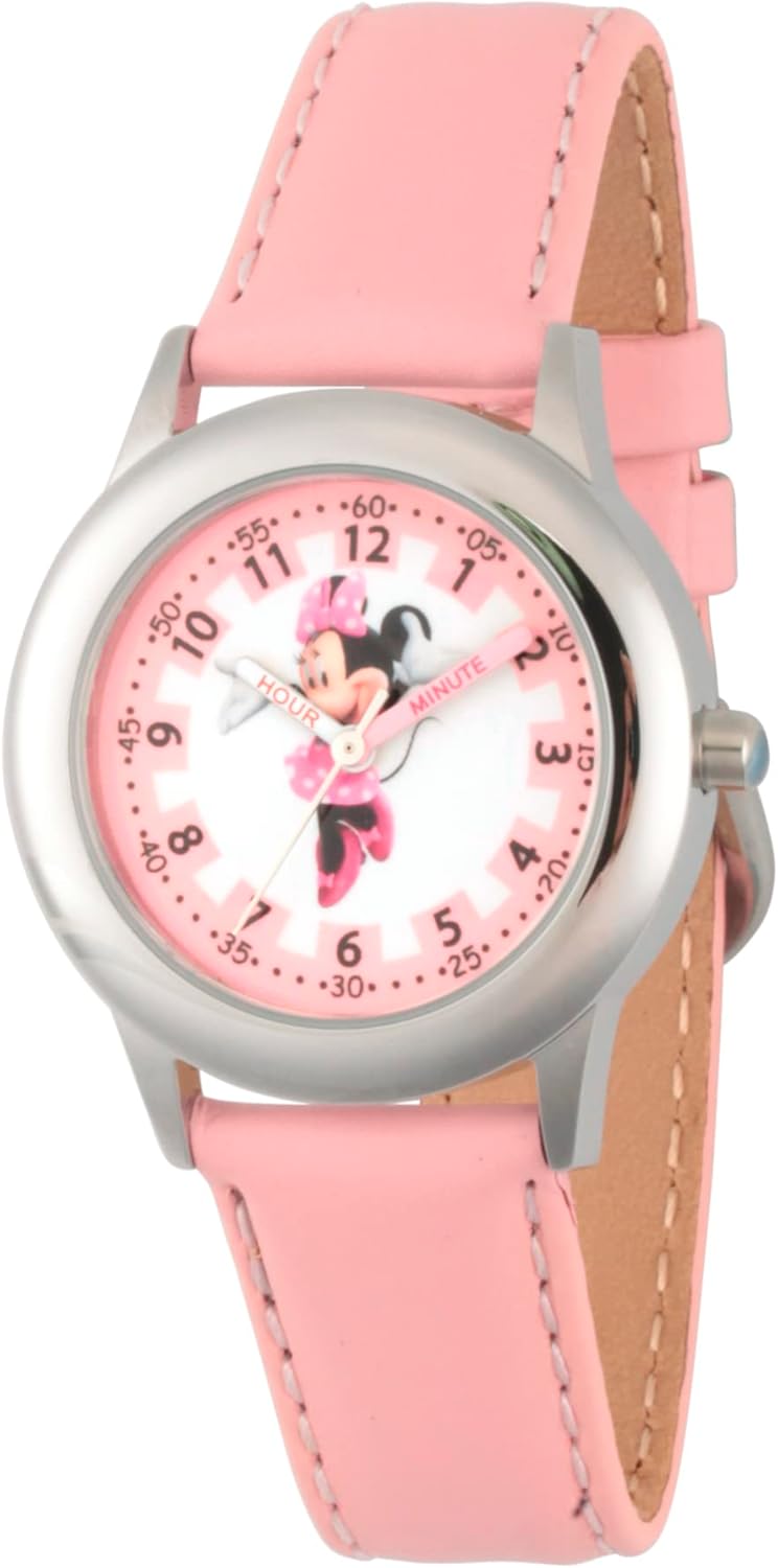 Disney Minnie Mouse Kids' Stainless Steel Time Teacher Analog Quartz Watch - necksoother