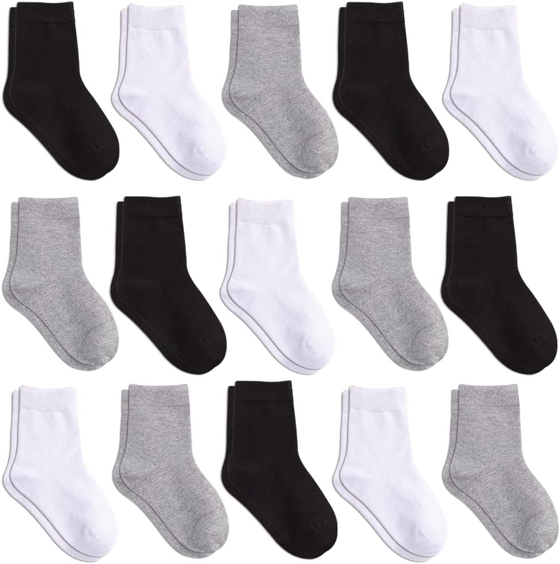 Toddler Kids Crew Socks 15 Pack Boys Athletic Socks Soft Half Cushion Calf Socks for Active Little Big Boy Sport Socks - necksoother