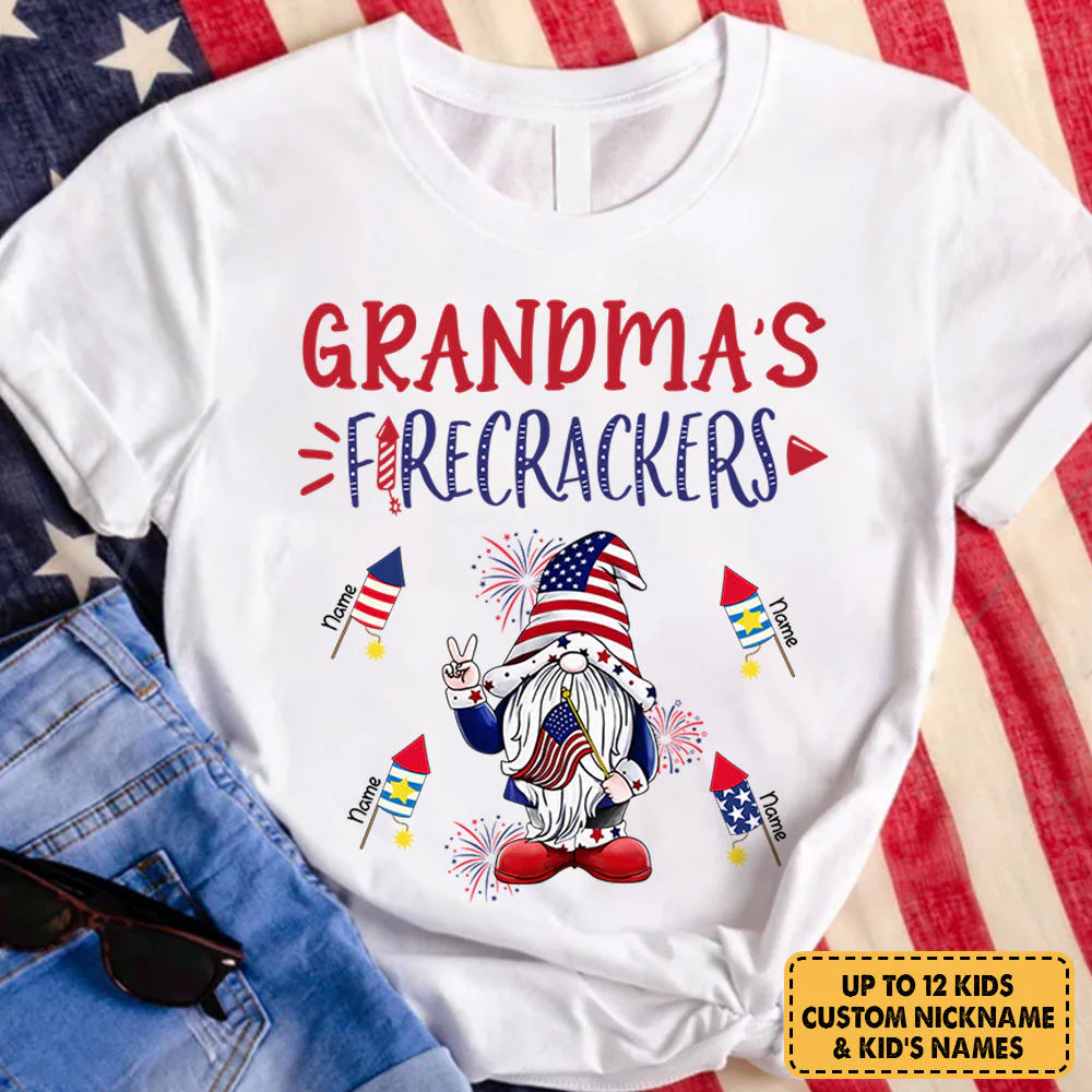 Personalized Grandma's Firecrackers. Gnomes 4Th Of July Shirt For Grandma - necksoother
