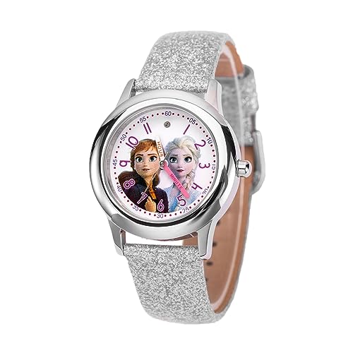 Disney Frozen Kids' Stainless Steel Time Teacher Analog Quartz Leather Strap Watch - necksoother