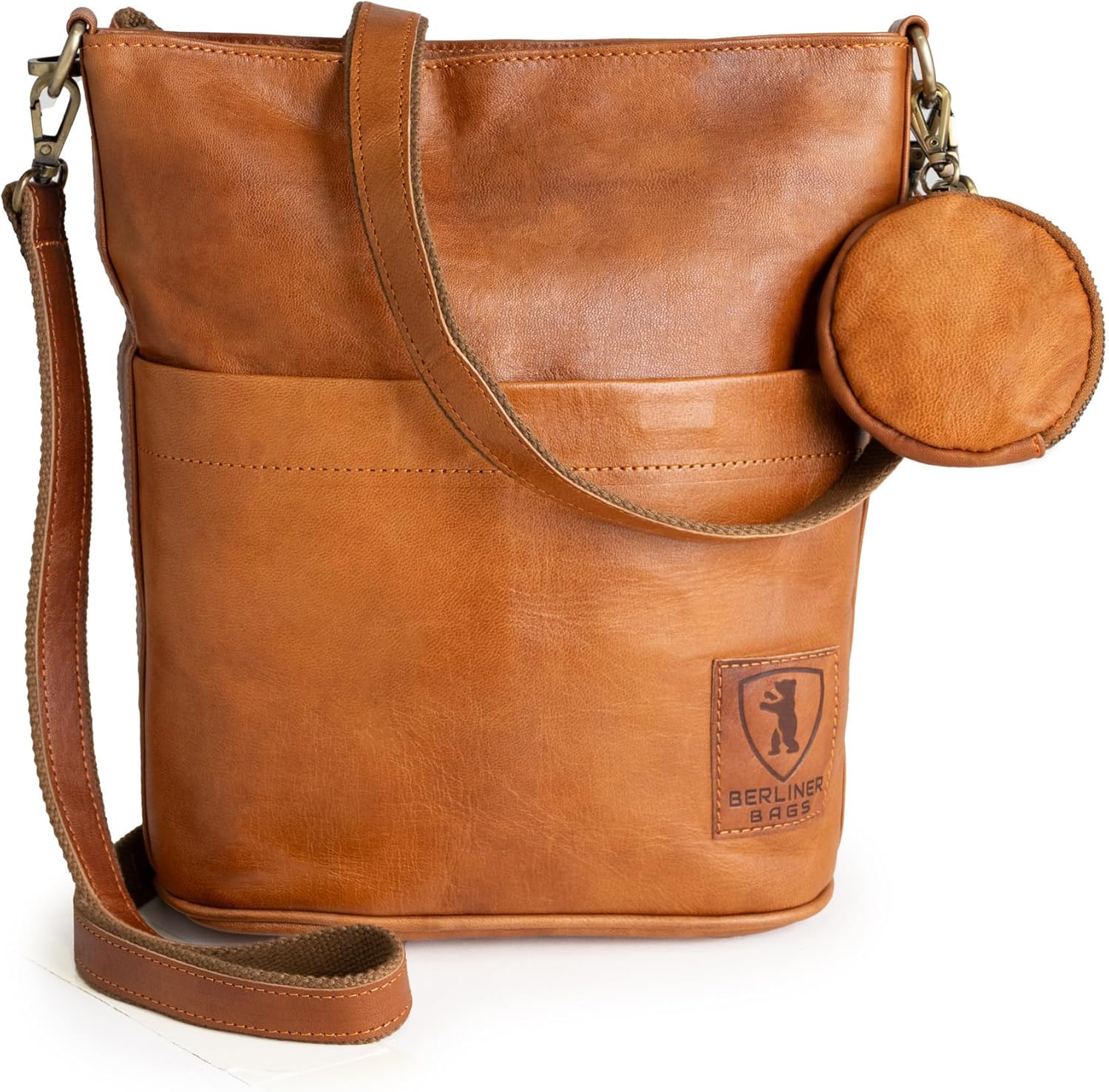 BERLINER BAGS Vintage Leather Shoulder Bag Sofia. Two Strap Crossbody Handbag for Women - necksoother