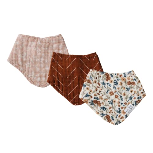 Mebie Baby Muslin Cotton Bib. 3 pack. Baby Bib Set for Burp. Spit Up. Drool. Bandana Bibs for Baby Boy or Baby Girl - necksoother