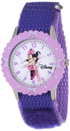 Disney Minnie Mouse Kids' Bezel Stainless Steel Time Teacher Analog Nylon Strap Watch - necksoother