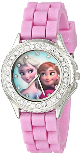 Accutime Disney Kids' FZN3554 Frozen Anna and Elsa Rhinestone-Accented Watch with Glittered Pink Band - necksoother