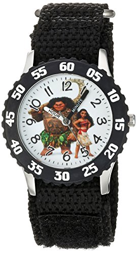 DISNEY Moana Kids' Bezel Stainless Steel Time Teacher Analog Nylon Strap Watch - necksoother