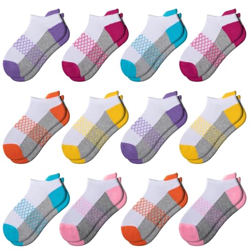 Comfoex 12 Pairs Girls Socks Ankle Athletic Socks 4-6 8-10 6-8 Years Old Socks Short Socks With Cushioned Sole - necksoother