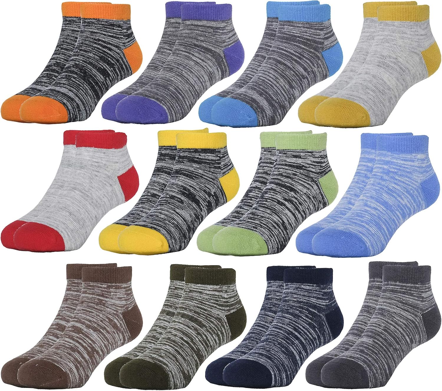 Hzcojulo Kids Toddler Half Cushion Low Cut Athletic Ankle Cotton Socks for Boys Girls Size Age 1-15 Years -12 Pairs - necksoother