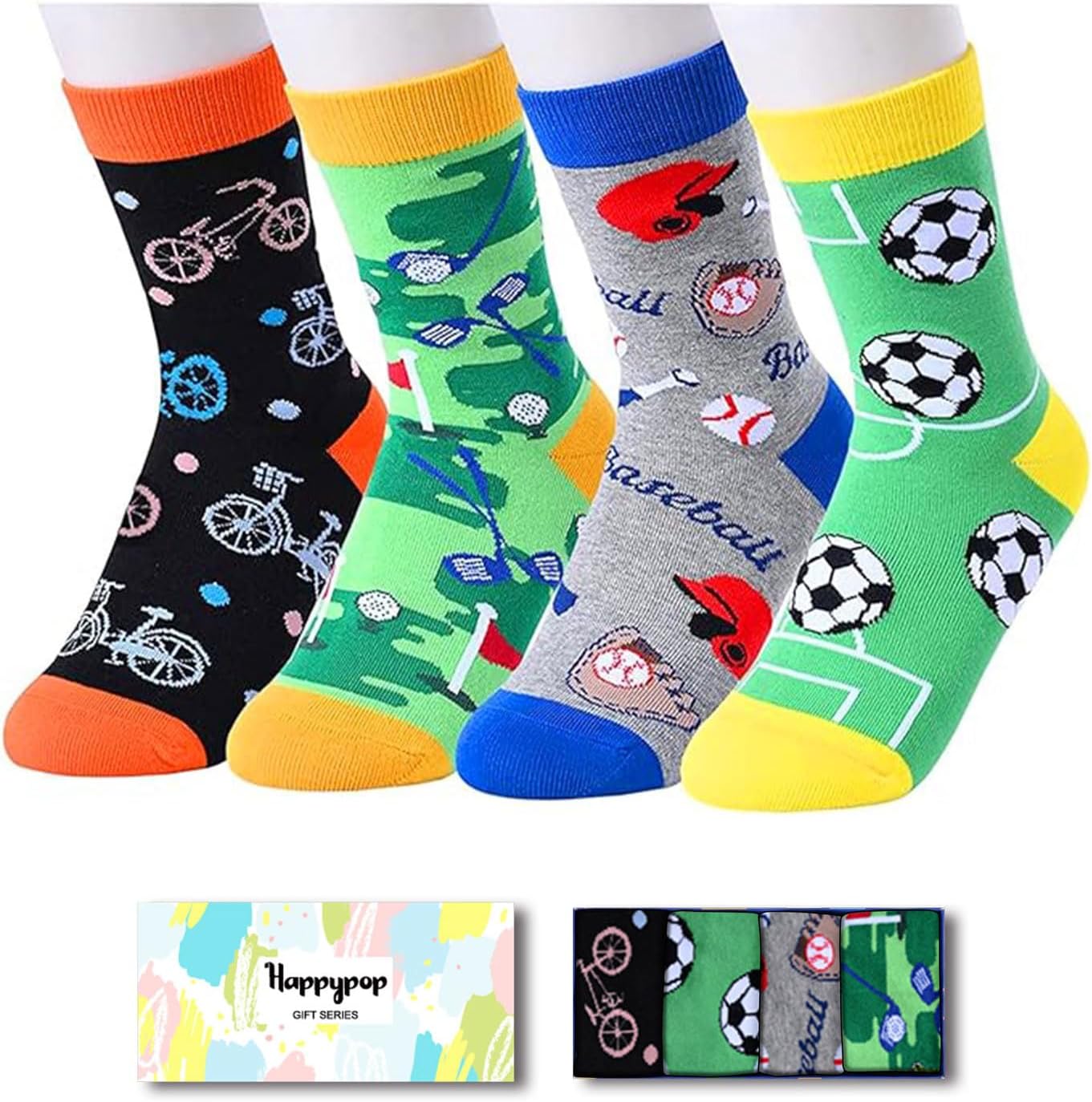 Sports Gifts for Teen Boys 4-18 Years - Soccer Bicycle Bike Baseball Golf Gifts. Crazy Socks For Kids Boys Girls - necksoother