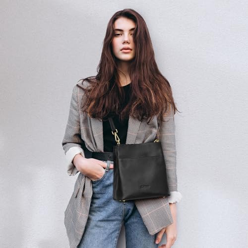 Kattee Leather Handbags for Women. Soft Shoulder Tote Crossbody Purses Bucket Bags with 2 Straps - necksoother
