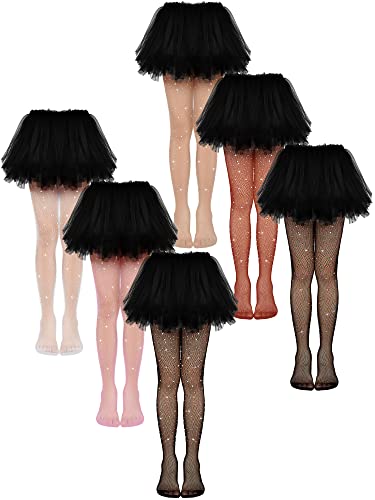 Geyoga 6 Pcs Girls Bling Tights Kids Fishnet Stockings Girl Glitter Mesh Tights Rhinestone Hollow out Pantyhose - necksoother